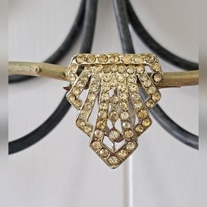Vtg Art Deco Pave Rhinestone Bridal Dress /Shawl Clip Clear Crystals Silvertone